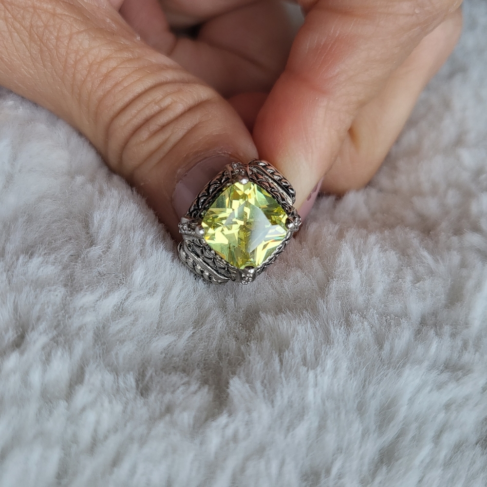 Statement Sterling Silver Ring With Lime Sparklin… - image 5